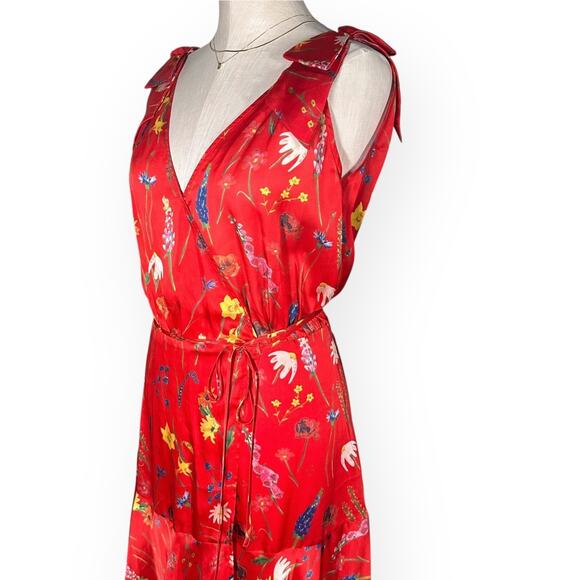 THE KOOPLES Motif Floral Midi Dress Handkerchief Hem Festival Coquette Boho Red - Picture 6 of 13